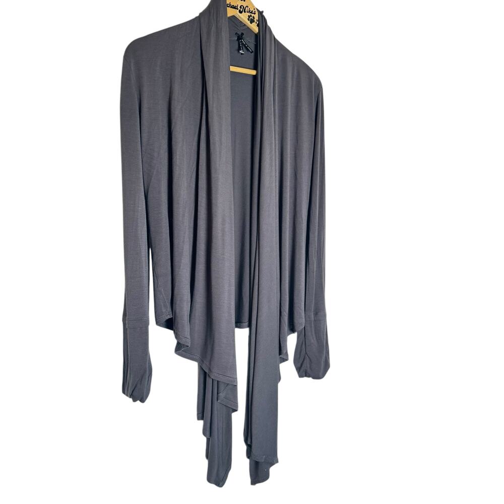 Modern Preppy Goth Couture Womens Lapis Gray Wrap Long Sleeve Cardigan Size L